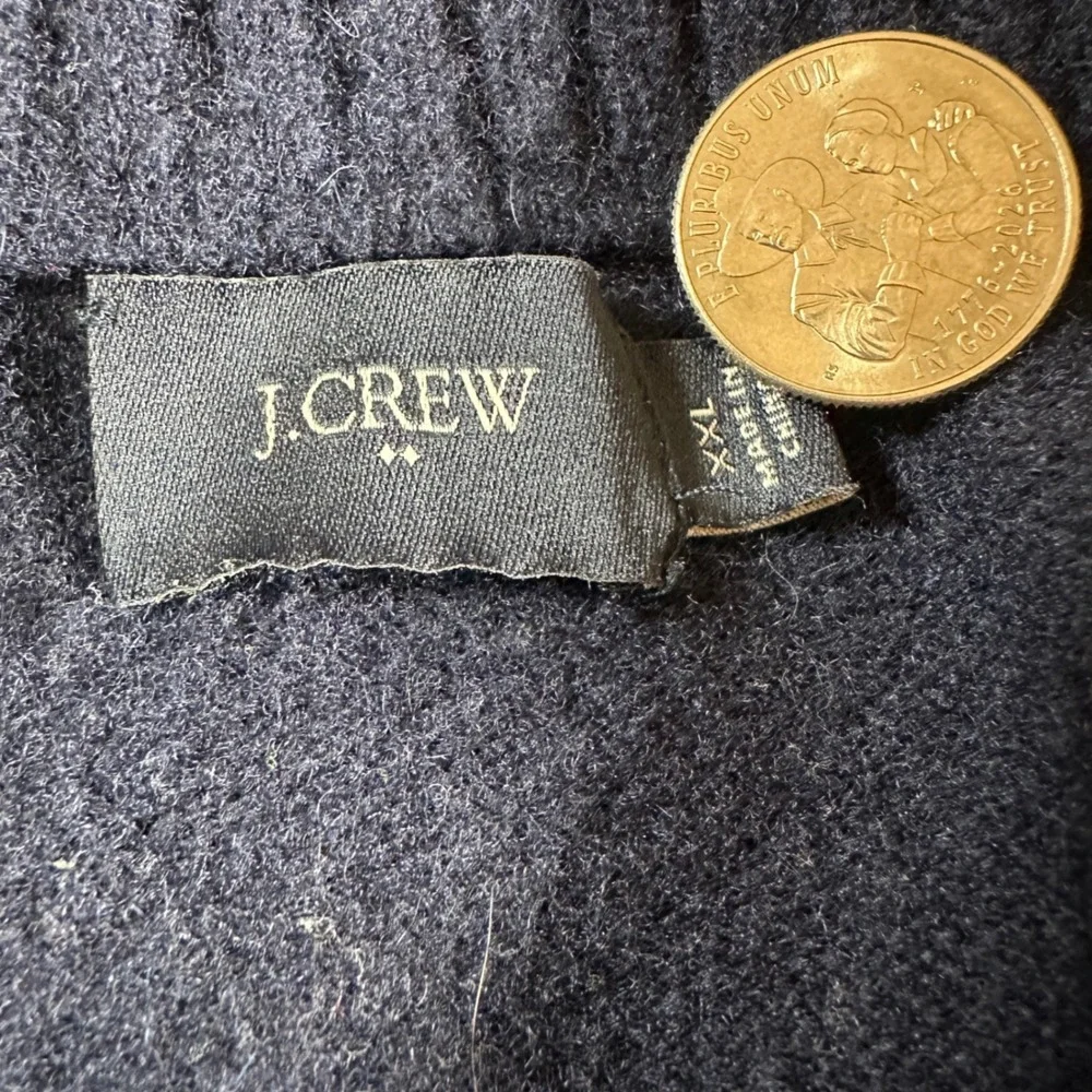 J.Crew Mens XXL‎ Navy Blue 100% Lambswool Shawl Collar Button Sweater 21943